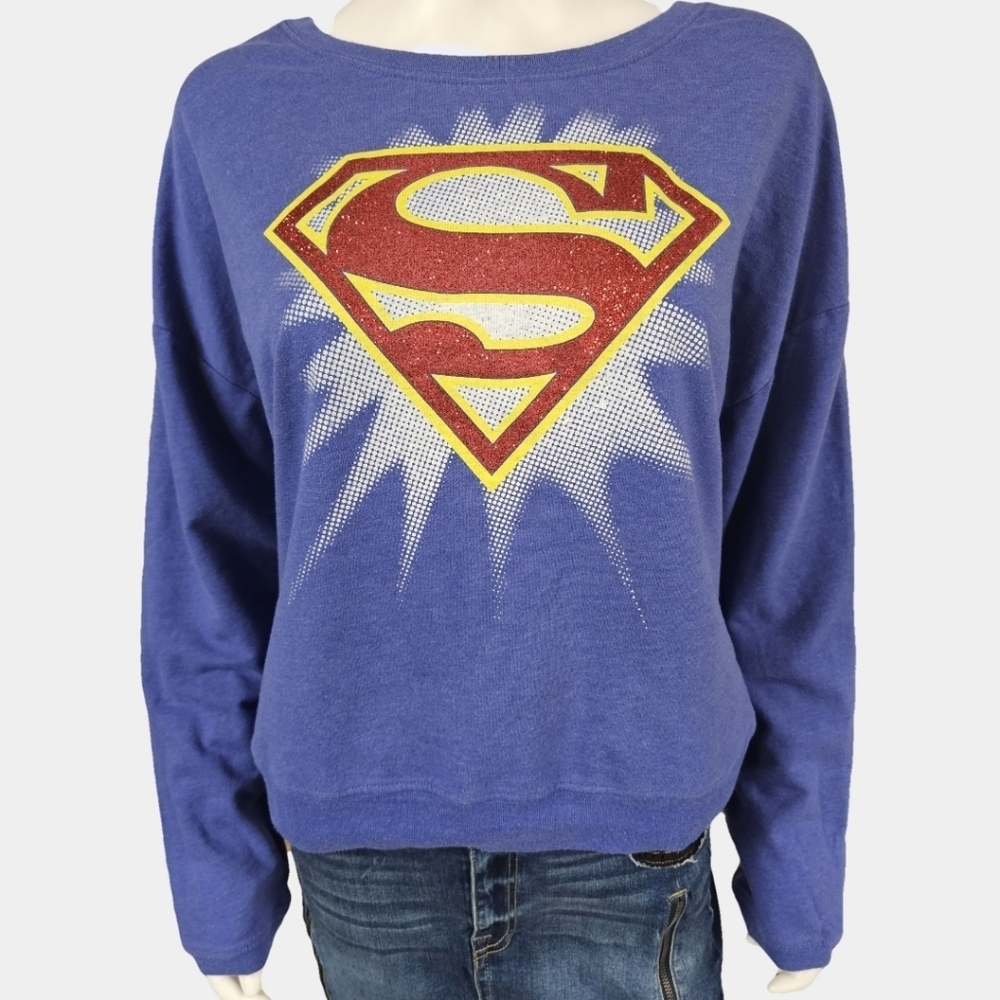 Superman Long Sleeve Round Neckline Glitter Logo Sweatshirt Size XXL Juniors
